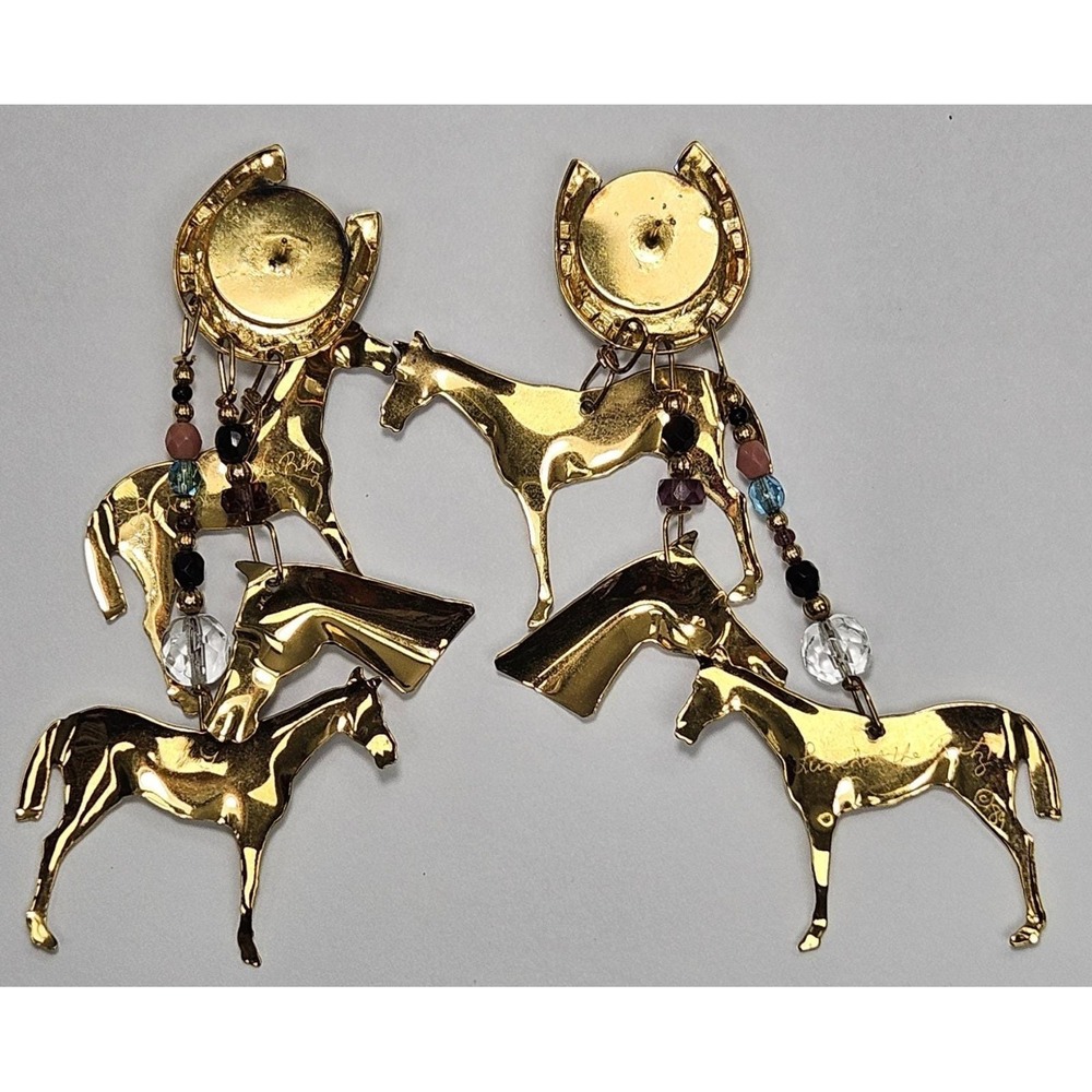 Vtg 1989 Lunch at the Ritz "Thoroughbred" Horse Earrings Multi-Tiered Dangle - Picture 15 of 16